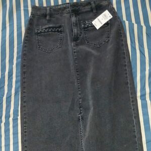 Classic Black Denim Midi Skirt